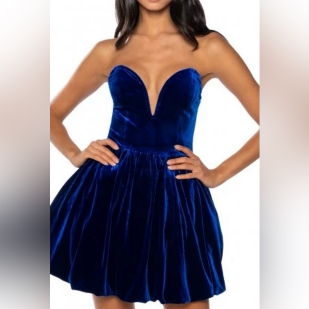 AKIRA Deep Blue Strapless Velvet Dress